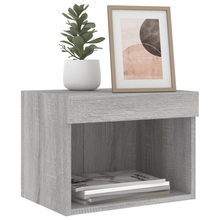 Tables de chevet murales avec lumières LED 2 pcs sonoma gris – Image 4
