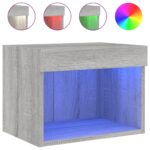 Tables de chevet murales avec lumières LED 2 pcs sonoma gris – Image 5