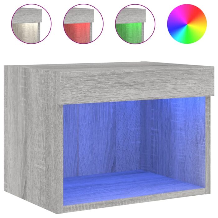 Tables de chevet murales avec lumières LED 2 pcs sonoma gris – Image 5