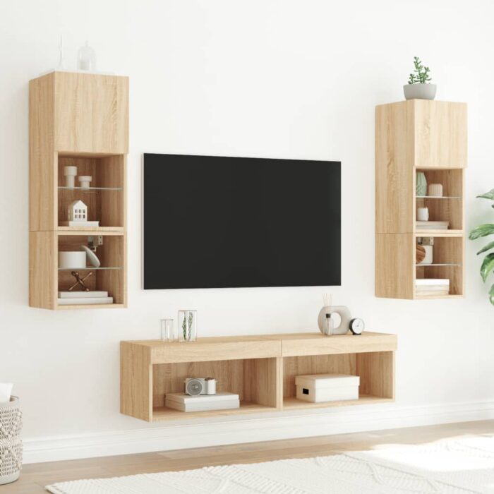 Meuble TV avec lumières LED chêne sonoma 60x30x30 cm – Image 2