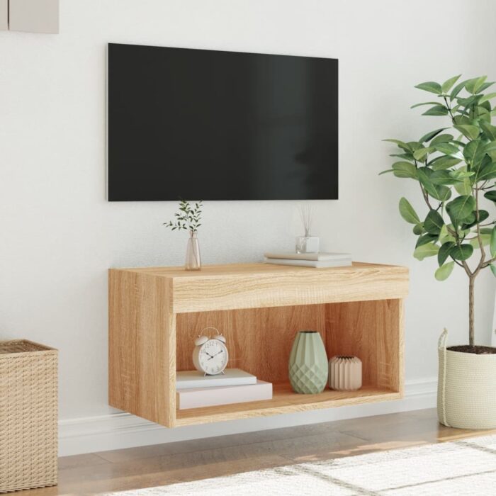 Meuble TV avec lumières LED chêne sonoma 60x30x30 cm – Image 3