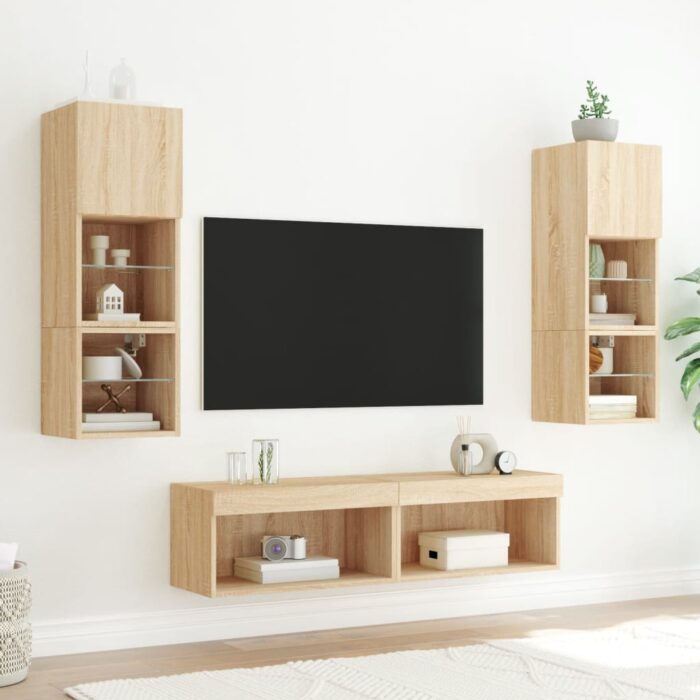 Meubles TV avec lumières LED 2 pcs chêne sonoma 60x30x30 cm – Image 2
