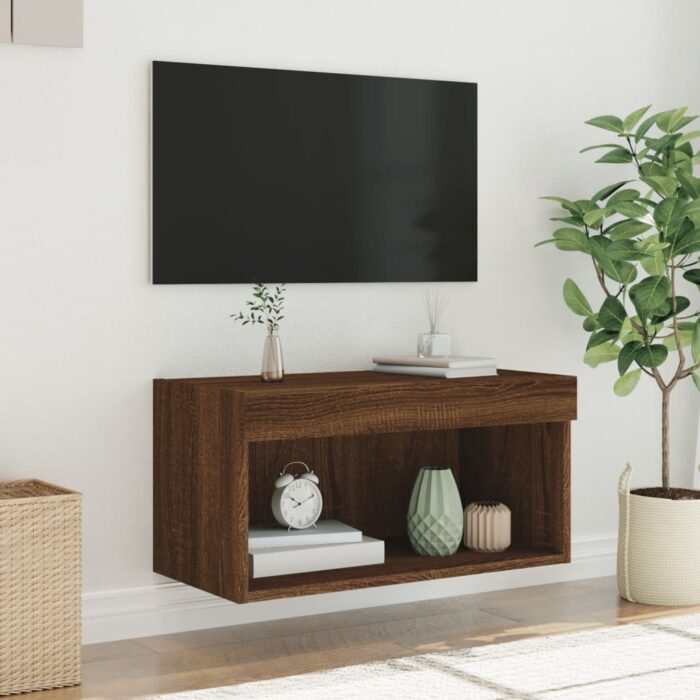 Meuble TV avec lumières LED chêne marron 60x30x30 cm – Image 3