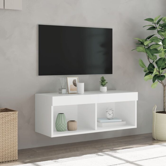 Meuble TV avec lumières LED blanc 80x30x30 cm – Image 3