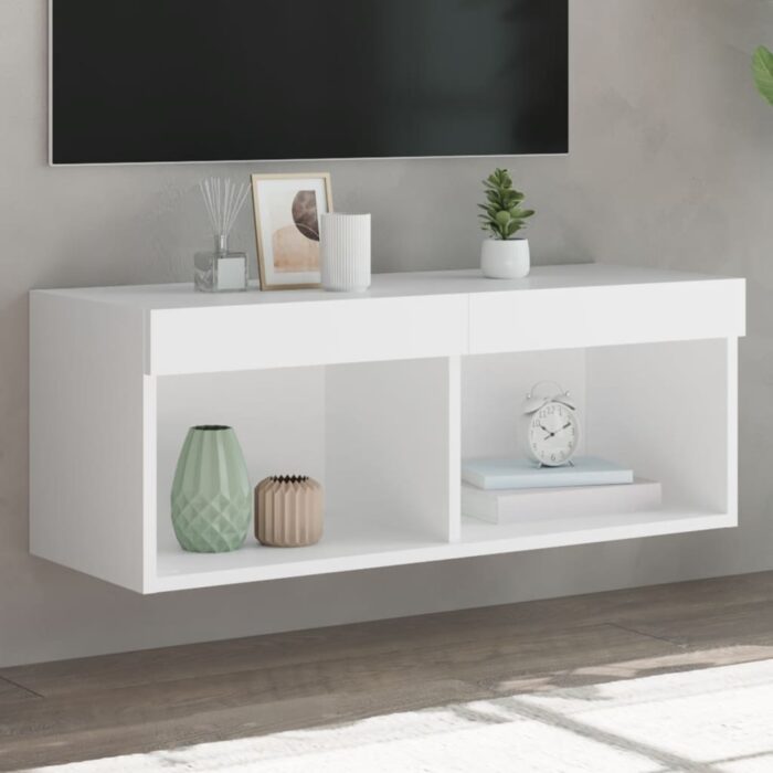 Meuble TV avec lumières LED blanc 80x30x30 cm – Image 1