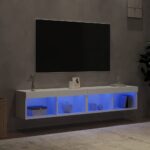 Meubles TV avec lumières LED 2 pcs blanc 80x30x30 cm – Image 2