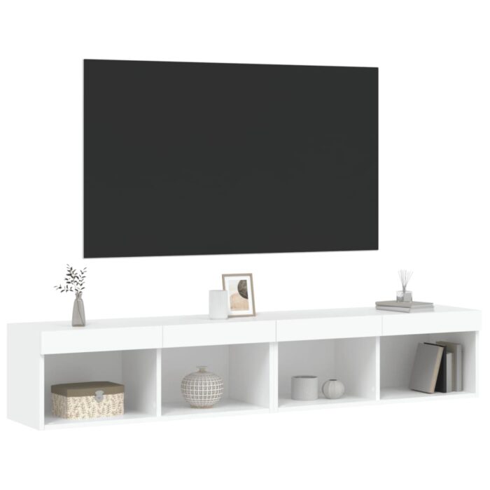 Meubles TV avec lumières LED 2 pcs blanc 80x30x30 cm – Image 4