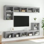 Meuble TV avec lumières LED gris béton 80x30x30 cm – Image 2