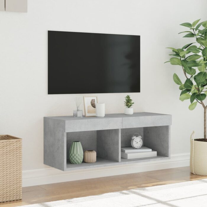 Meuble TV avec lumières LED gris béton 80x30x30 cm – Image 3
