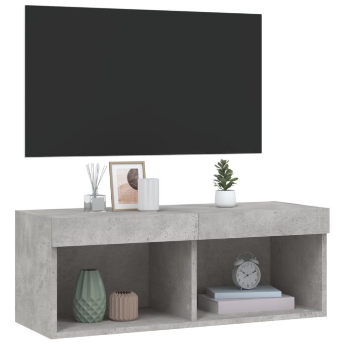 Meuble TV avec lumières LED gris béton 80x30x30 cm – Image 4