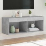 Meuble TV avec lumières LED gris béton 80x30x30 cm