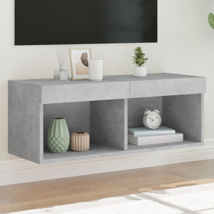 Meuble TV avec lumières LED gris béton 80x30x30 cm – Image 1