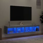 Meubles TV avec lumières LED 2 pcs gris béton 80x30x30 cm – Image 2