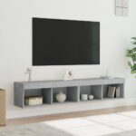 Meubles TV avec lumières LED 2 pcs gris béton 80x30x30 cm – Image 3