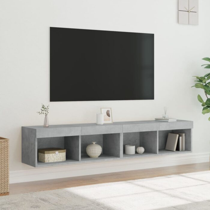 Meubles TV avec lumières LED 2 pcs gris béton 80x30x30 cm – Image 3