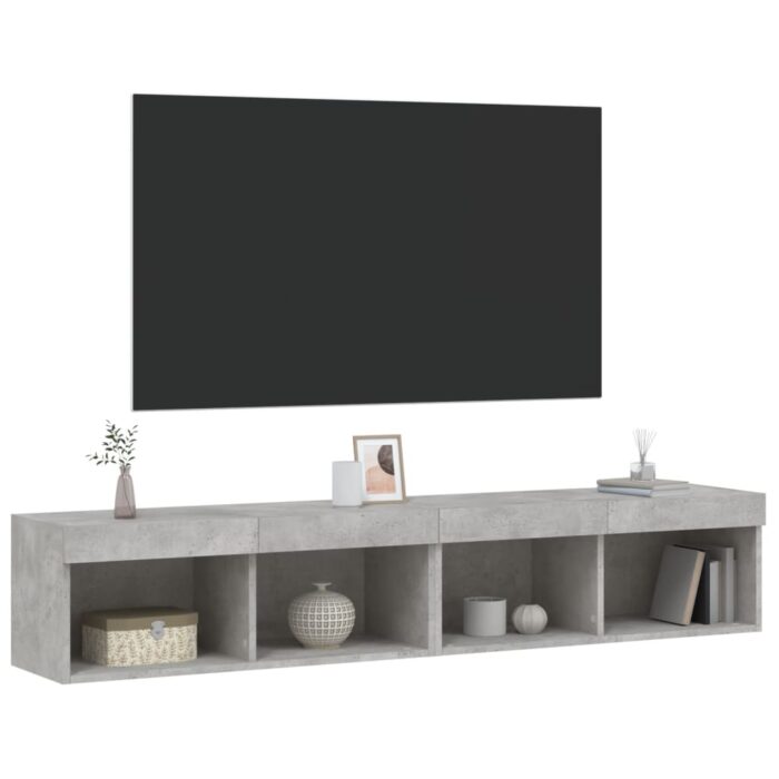 Meubles TV avec lumières LED 2 pcs gris béton 80x30x30 cm – Image 4