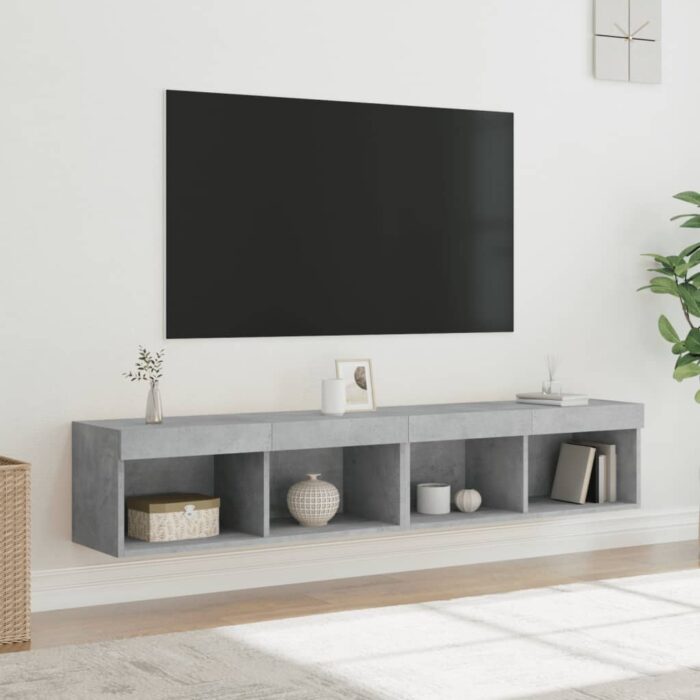 Meubles TV avec lumières LED 2 pcs gris béton 80x30x30 cm – Image 1
