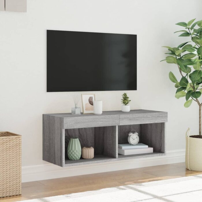 Meuble TV avec lumières LED sonoma gris 80x30x30 cm – Image 3