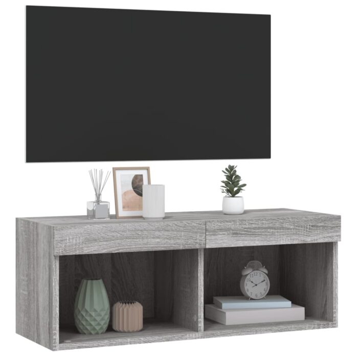 Meuble TV avec lumières LED sonoma gris 80x30x30 cm – Image 4