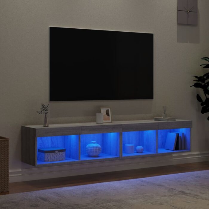 Meubles TV avec lumières LED 2 pcs sonoma gris 80x30x30 cm – Image 2