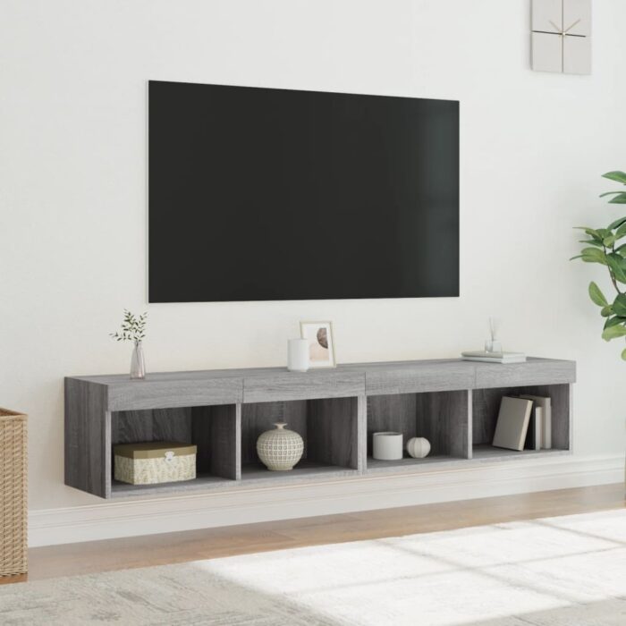 Meubles TV avec lumières LED 2 pcs sonoma gris 80x30x30 cm – Image 1