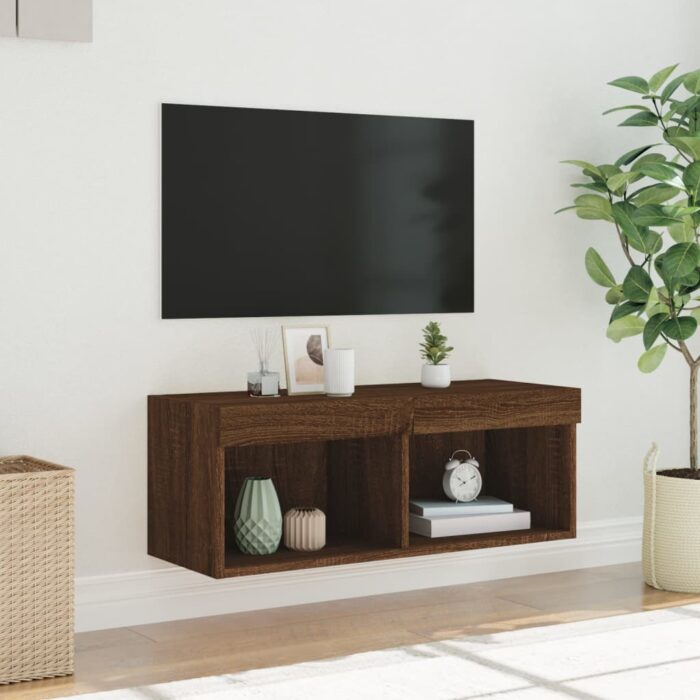 Meuble TV avec lumières LED chêne marron 80x30x30 cm – Image 3