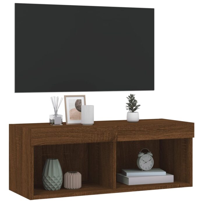 Meuble TV avec lumières LED chêne marron 80x30x30 cm – Image 4