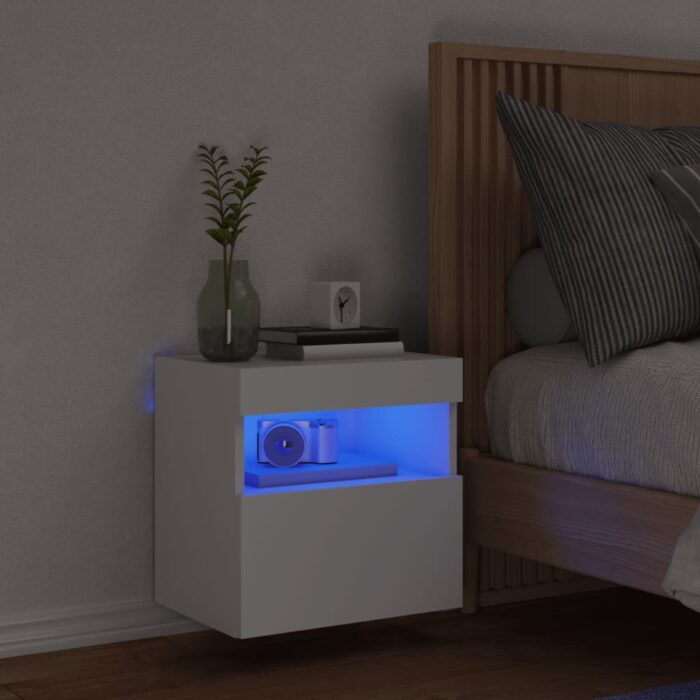 Meuble TV mural avec lumières LED blanc 40x30x40 cm – Image 2