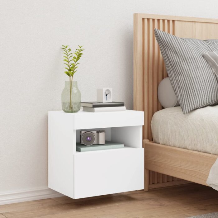 Meuble TV mural avec lumières LED blanc 40x30x40 cm – Image 3