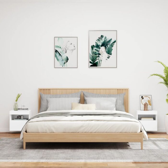 Meubles TV muraux avec lumières LED 2 pcs blanc 40x30x40 cm – Image 2