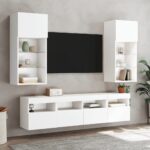 Meubles TV muraux avec lumières LED 2 pcs blanc 40x30x40 cm – Image 3