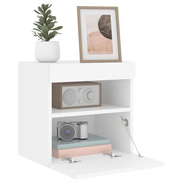 Meubles TV muraux avec lumières LED 2 pcs blanc 40x30x40 cm – Image 4