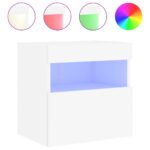 Meubles TV muraux avec lumières LED 2 pcs blanc 40x30x40 cm – Image 5