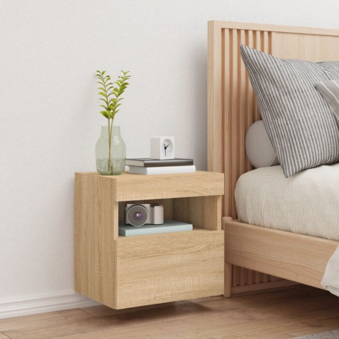 Meuble TV mural avec lumières LED chêne sonoma 40x30x40 cm – Image 3