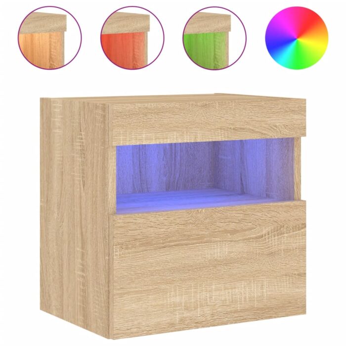 Meubles TV muraux lumières LED 2 pcs chêne sonoma 40x30x40 cm – Image 5