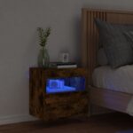 Meuble TV mural avec lumières LED chêne fumé 40x30x40 cm – Image 2