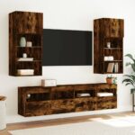 Meuble TV mural avec lumières LED chêne fumé 40x30x40 cm – Image 4
