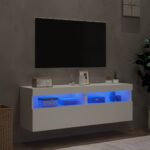 Meubles TV muraux avec lumières LED 2 pcs blanc 60x30x40 cm – Image 2