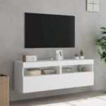 Meubles TV muraux avec lumières LED 2 pcs blanc 60x30x40 cm – Image 3