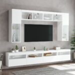 Meubles TV muraux avec lumières LED 2 pcs blanc 60x30x40 cm – Image 4
