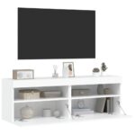 Meubles TV muraux avec lumières LED 2 pcs blanc 60x30x40 cm – Image 5