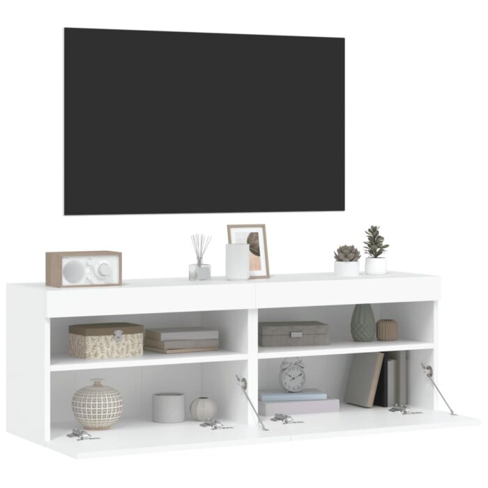 Meubles TV muraux avec lumières LED 2 pcs blanc 60x30x40 cm – Image 5