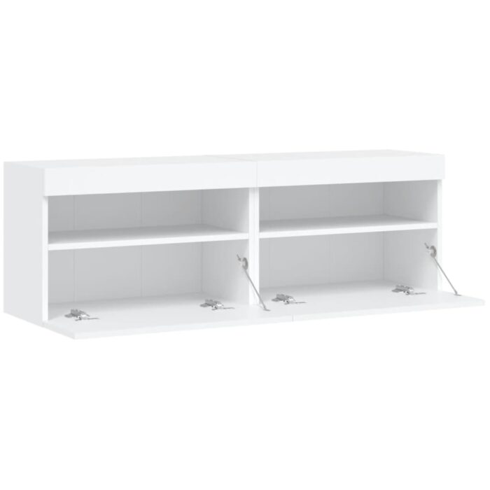 Meubles TV muraux avec lumières LED 2 pcs blanc 60x30x40 cm – Image 6