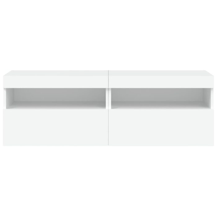Meubles TV muraux avec lumières LED 2 pcs blanc 60x30x40 cm – Image 7