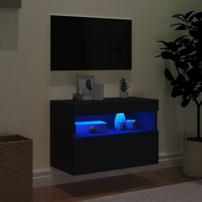 Meuble TV mural avec lumières LED noir 60x30x40 cm – Image 2
