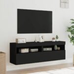 Meubles TV muraux avec lumières LED 2 pcs noir 60x30x40 cm – Image 3