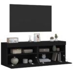Meubles TV muraux avec lumières LED 2 pcs noir 60x30x40 cm – Image 5