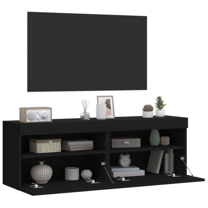 Meubles TV muraux avec lumières LED 2 pcs noir 60x30x40 cm – Image 5