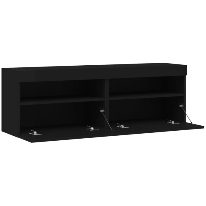 Meubles TV muraux avec lumières LED 2 pcs noir 60x30x40 cm – Image 6