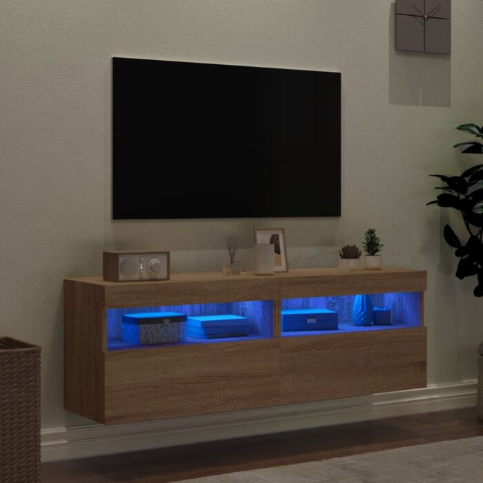 Meubles TV muraux lumières LED 2 pcs chêne sonoma 60x30x40 cm – Image 2